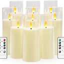 Flickering Flameless Candles Battery Operated with Remote and 2/4/6/8 H Timer Plexiglass Led Pillar Candles Pack of 9(D2.3 xH5.5 6.5" 7.5") with Realistic 3D Wick Candles for Home Decor(Ivory)