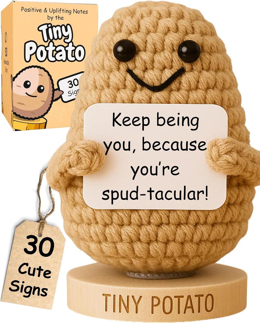 Tiny Potato - Positive Crochet with 30 Swappable Affirmation Cards | Small Gifts for Women, Teen Girls, for Birthday, Mental Health, Friendship, Emotional Support | Mothers Day Present Idea for Women