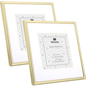 YiPinYin 6x6''Simply Square Gold Metal Picture Frame With Mat for 4x4'' Set of 2, Narrow Plated Metal Photo Frames 4x4'' With Soft Touch Velvet Backing for Desktop and Wall Décor