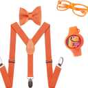 Child Kids Suspenders Bow Tie for Boys Glasses Bracelet Orange Suspenders Roleplay Accessories Parties Halloween (2 - 6 Years)