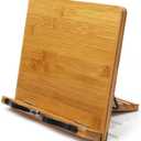 wishacc Bamboo Book Stand, Adjustable Book Holder Tray and Page Paper Clips-Cookbook Reading Desk Portable Stable Hard-Wearing Lightweight Bookstand-Textbooks Books (11.0 x 8.1 inches)
