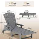 Outdoor Lounge Chair,HDPE 4-Position Adjustable Chaise Lounge Outdoor with Rolling Wheels & Cup Holder,All-Weather Heavy-Duty Pool Lounge Chairs for Poolside, Patio, Grey