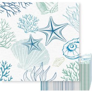 100Pcs Ocean Coastal Paper Napkins - Summer Cocktail Beach Nautical Napkins with Starfish & Seashell Design, 6.5x6.5 Inch Disposable Hand Napkins for Wedding Birthday Bridal Shower Party