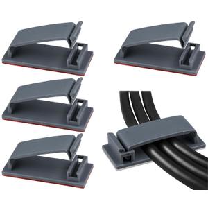 SOULWIT 50Pcs Self Adhesive Cable Management Clips, Cable Organizers Wire Clips Cord Holder for TV PC Ethernet Cable Under Desk Home Office (Grey)