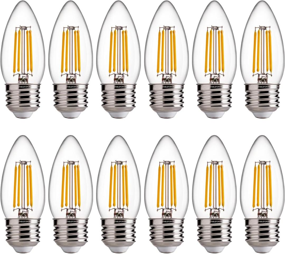 FLSNT B11 E26 Base LED Candelabra Light Bulbs 60W Equivalent, Dimmable, LED Candle Light Bulbs, 2700K Soft White, 12 Pack UL,CA65 Listed.