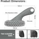 SUBEKYU Cast Iron Scrubber with Silicone Handle, Stainless Steel Skillet Cleaner for Cast Iron Pans (Gray Scrubber + Scraper)