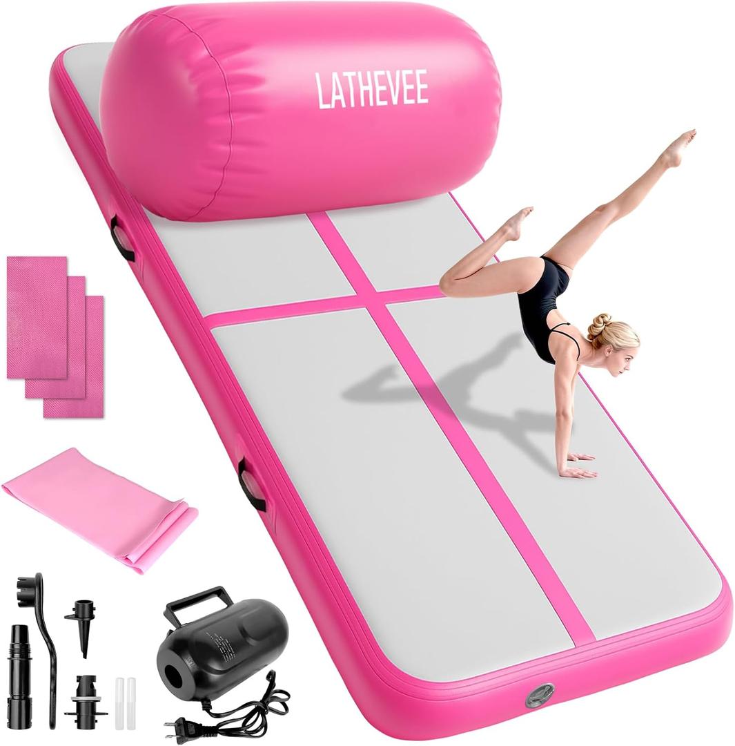 Inflatable Gymnastics Mat 10ft/ 13ft/ Air Training Mats+Gymnastics Barrel, 4/ 6 inThickness Tumble Track Mat Inflatable Floor Mats with Air Pump for Tumble Gym Training Cheerleading Yoga Home Outdoor