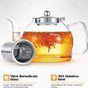 STNTUS Glass Teapot, 40 oz. / 1200 ml for Loose Tea, With Infuser and Stainless Steel Strainer, Stovetop Safe, 4-6 Cups