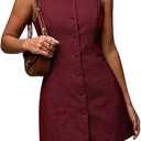 SOLY HUX Women's Plaid Button Down Dress Crew Neck Sleeveless Tie Back Work Office Mini Dresses Burgundy Plaid X-Small
