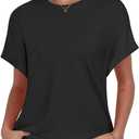 Womens Tops Summer Oversized T Shirts Short Sleeve Tunics Fashion Dressy Clothes Trendy Business Casual Outfits 2025 (Black, L)