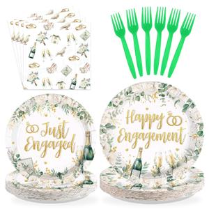 Greencian 96 Pcs Champagne Happy Engagement Party Decorations Serves 24