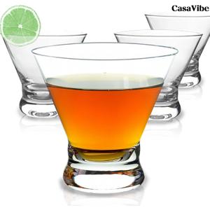 Stemless Martini Glasses, Bar Party Birthday Housewarming Gifts Crystal Clear 8 OZ Set of 4 With Stylish Base Elegant Cocktail Glasses for Martini, Cocktail, Manhattan, Margarita, Cosmopolitan