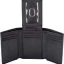 Stealth Mode Trifold Leather Wallet for Men with ID Holder and RFID Blocking (Black)