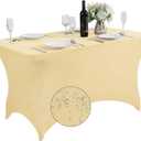 SuperO Waterproof Spandex Table Cover for 4FT Table Universal Fitted Stretch Tablecloth for Party, Banquet, Wedding and Events-Champagne (48" x 28.8" (Rectangular))