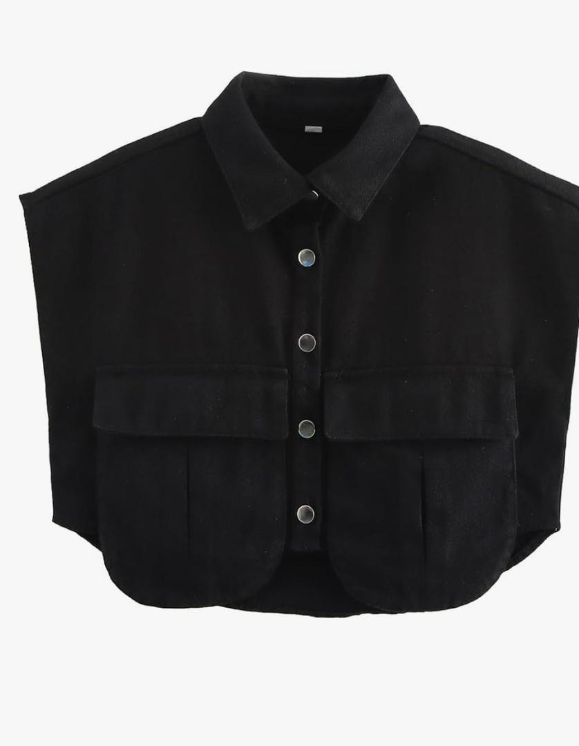 Womens Cropped Denim Button Down Shirt Collared Jean Top Blouse Sleeveless Y2k Summer Tops Size M