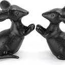 OwnMy 2 Cast Iron Cute Mouse Figurine Sculpture Black Mice Statues Carved Desktop Ornaments Figurines, Decorative Creative Animal Figurine Indoor Outdoor Statues for Garden Patio Yard Home Decoration