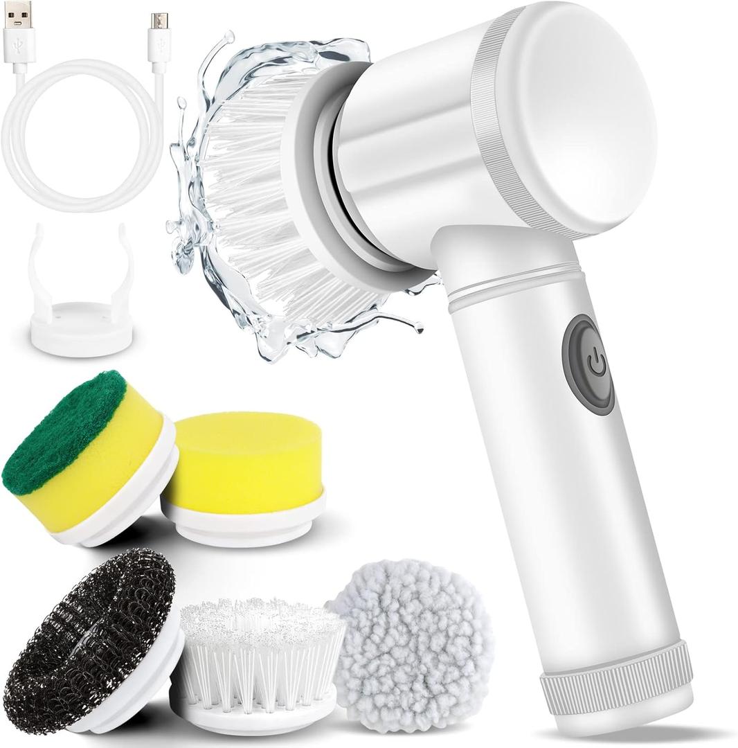 Electric Spin Scrubber 2025 New Electric Scrubber for Bathroom with 5 Replaceable Heads, Handheld Spin Scrubber, Power Shower Scrubber for Cleaning Shower,  Floor, Grout, Tub