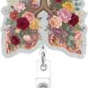 Respiratory Badge Reel Floral Lungs Retractable Badge Reel with Alligator Clip Respiratory Therapist Accessories Respiratory Therapist ID Name Card Gifts for Pulmonology Doctor and Nurse
