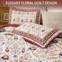 DJY Queen Size Quilt Sets, Burgundy Floral Quilt Set Queen 3 Pieces Red Boho Bedspread Coverlet Set with 2 Pillowcases Soft Lightweight Microfiber Bedding for All Season (96"x90")