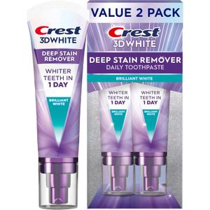 Crest 3D White Deep Stain Remover Toothpaste, Teeth whitening for Adults, 3.1oz, 2 Pack, Sensitivity Safe, Enamel Repair, Cavity Protection, Fluoride Toothpaste, Travel Size Toiletries