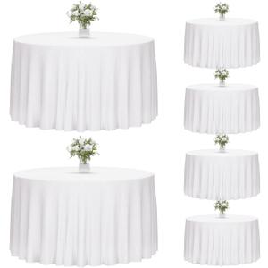 Fixwal 6 Pack White Round Tablecloth, 120 Inch Round Table Cloth Polyester Fabric Washable Table Covers for Wedding, Party, Banquet, Christmas Decorations, Birthday Events