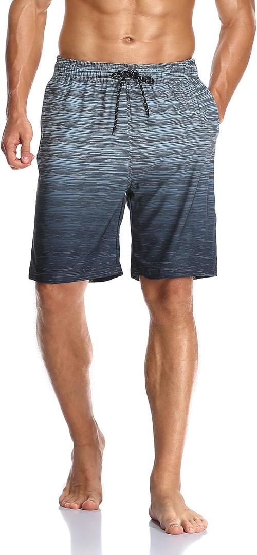 Flytop Mens Swim Trunks Quick Dry Board Shorts with Zipper Pockets Bathing Suit (X-Large, Grey)