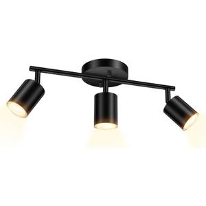 BoostArea LED 3 Light Track Lighting Kit, Black 3 Way Ceiling Spot Lighting, Flexibly Rotatable Light Head for Kitchen, Living Room, Bedroom, GU10 Bulb Not Included
