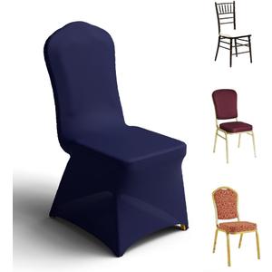 Trlyc 100 Pcs Spandex Chair Covers for Dining Chairs Stretch Polyester Dining Chairs Slipcovers for Wedding Party Decor Banquet Flat-Front Chair Cover (Navy Blue)
