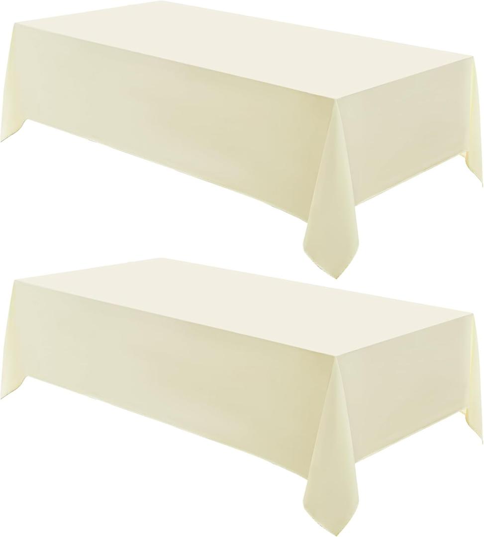 VidaFete Tablecloth 2 Pack 90 * 132inch Rectangle Table Cloth Polyester, Stain Wrinkle Resistant Polyester Dining Table Cover for Kitchen Dinning Party Wedding Rectangular Buffet Decoration(Ivory)