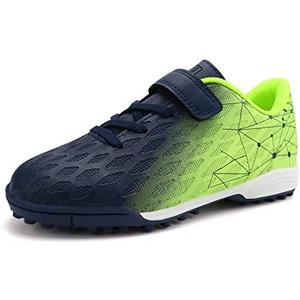 brooman Kids Indoor Soccer Shoes Boys Girls Soccer Cleats Athletic Turf Shoes 8 (Navy Lime)