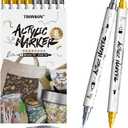 TRANSON 4 Gold and 4 Silver Paint Markers Brush and Fine Dual-tip Acrylic Paint Marker Set for Rock Painting Glass Canvas Wood Leather Ceramic Painting