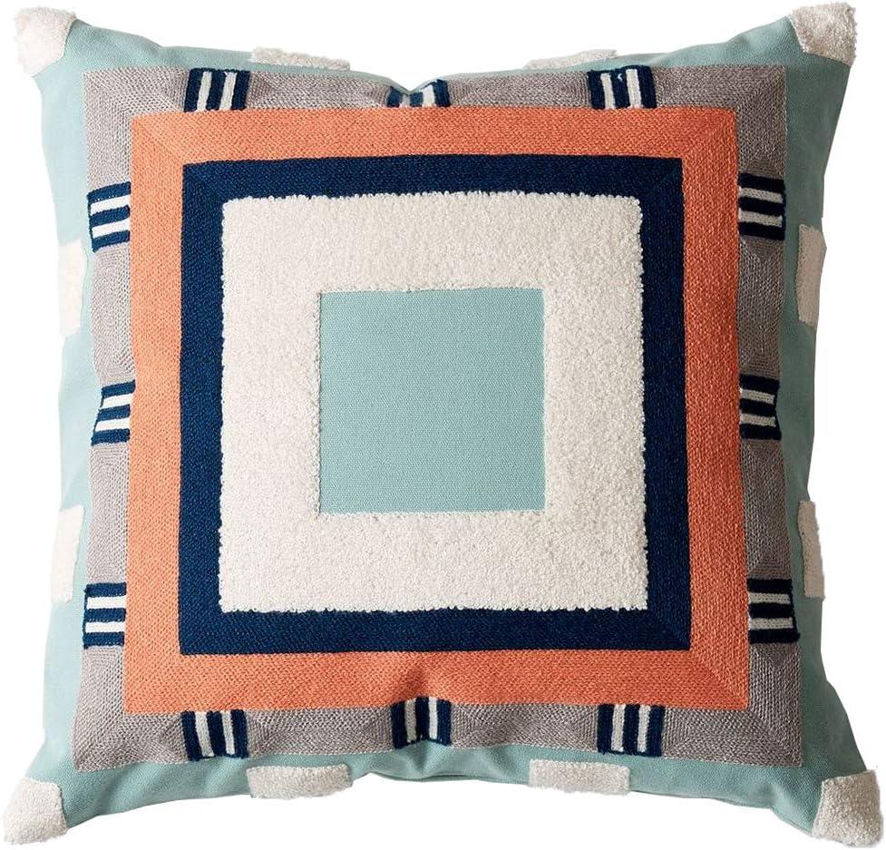 vctops Boho Geometric Tufted Decorative Throw Pillow Cover Farmhouse Cotton Embroidery Accent Square Cushion Case for Couch Sofa Bed (EmbroideryC, 18"x18")