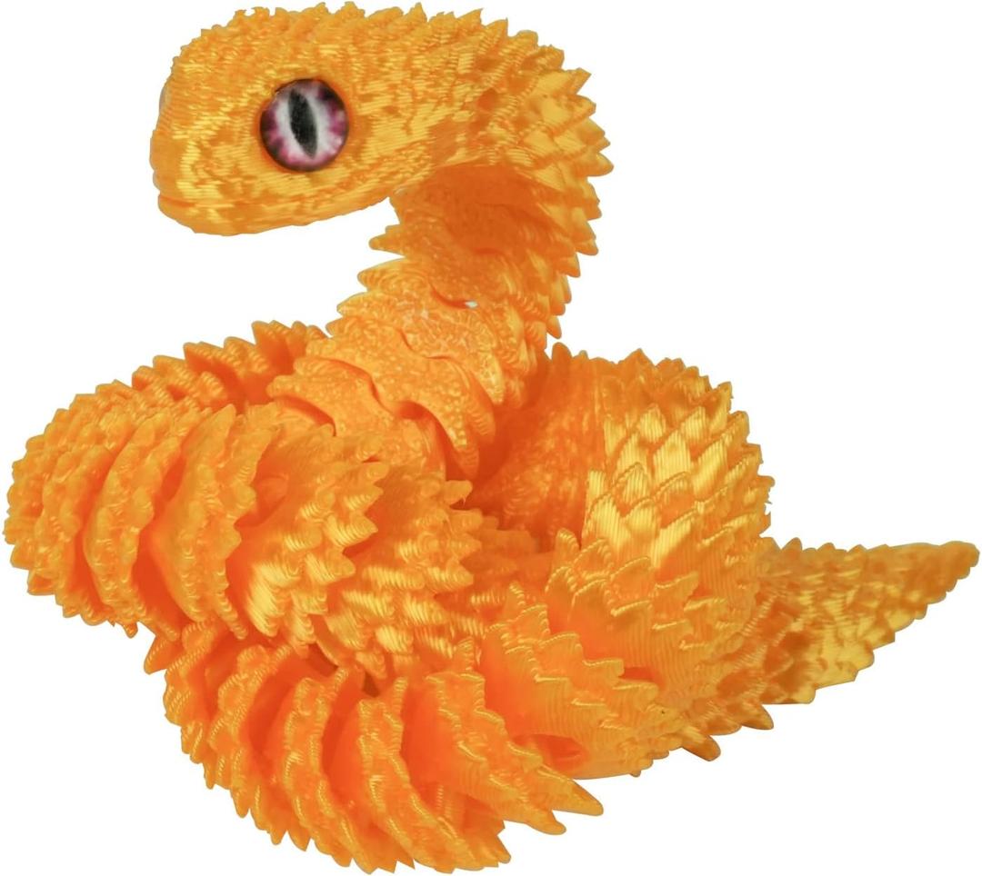 jinccai 3D Printed Snake Viper Articulated Toy,Animals,12 in,Surprise Collectible for Home/Office Desktop Decor Gift for Birthday, Lunar New Year,Chinese New Year (Gold)