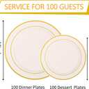 I00000 200 Pcs Gold and Ivory Plastic Plates, Ivory Disposable Party Plates Include 100 Dinner Plate 10 and 100 Plastic Dessert Plate 7 Perfect for Birthday, Party & Wedding