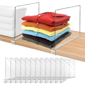Acrylic Shelf Dividers, Clear Shelf Divider for Closet Organization 12PCS Closet Shelf Divider Closet Dividers for Shelves Shelf Organizer for Closet Shelf Organizer for Wood Closet Cabinets Separator