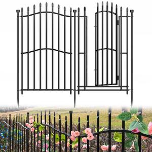 10 Panels No Dig Decorative Garden Fence with Gate - 40in H x 22.5ft L, Duty Square-Tall Heavy Duty Square Tube Animal Barrier, Rustproof Dog Fence for Outdoor Yard & Patio Protection