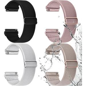 Fullmosa Watch Bands 18mm 20mm 22mm Nylon Elastic Stretchy Band, Water-resistant Quick Release Soft Adjustable Strap for Garmin Samsung Galaxy Amazfit Women Men (22mm, Black/Sand Pink/Starlight/Milk Tea)
