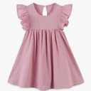 BTGIXSF Baby Girls' Summer Cotton Linen Flutter Sleeve Dress Toddler Beach Sundress 012N Dusty Blue 2T, Button-pink-1
