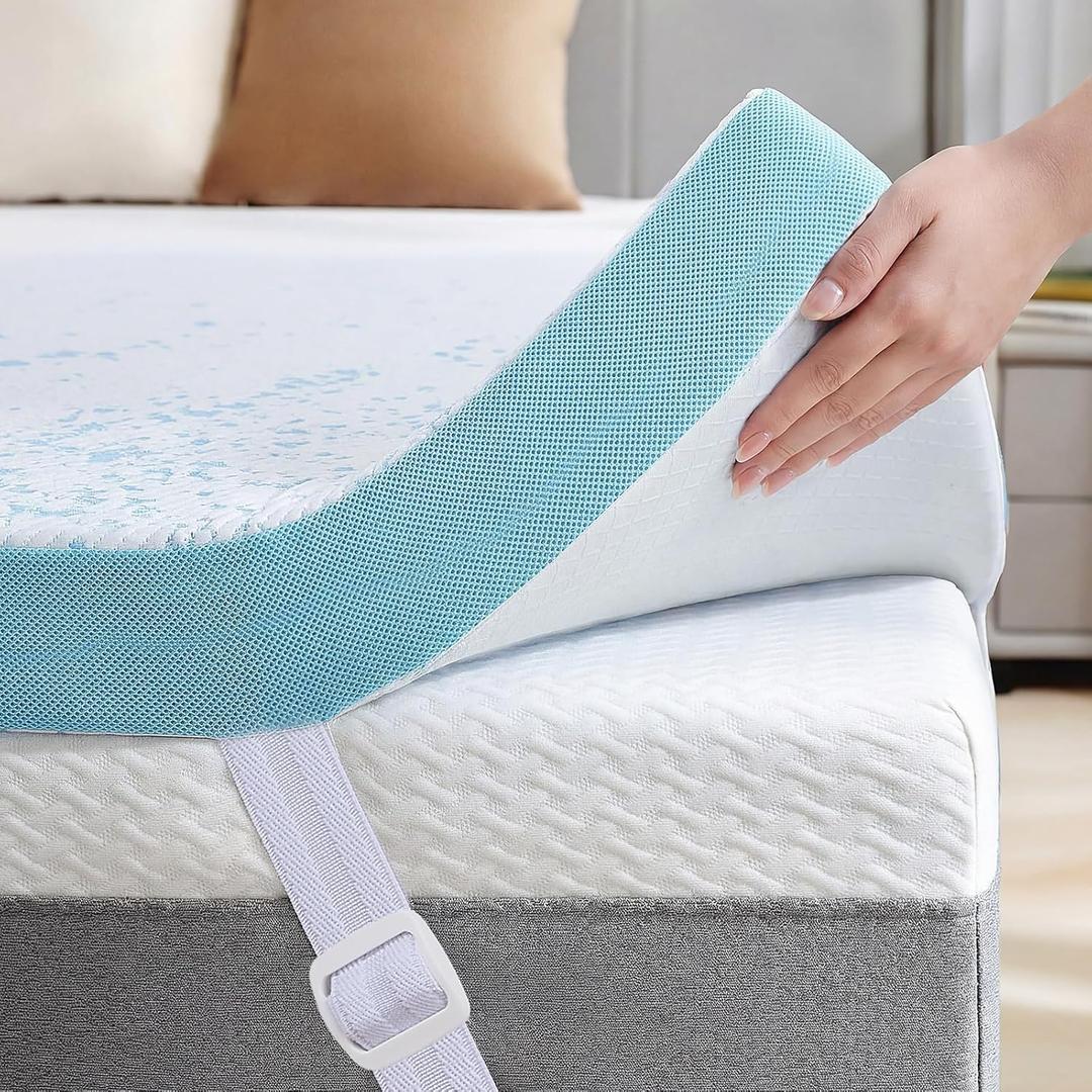 OhGeni 3 Inch Cooling Twin XL Gel Memory Foam Mattress Topper Pad,Soft Bed Cover with Anti-Slip Base,Zipper & Straps,Extra Comfort & Back Pain Relief,College Dorm Room Essential