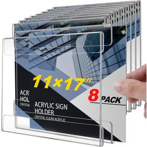 8 Pcs 11"17" Acrylic Sign Holder Wall Mount, Horizontal No Drilling Clear Wall Frame, Door Sign Holder with Adhesive Tape, for Offices Shop, Promotions, Homes Restaurants, Photo, Picture, Events, Meeting