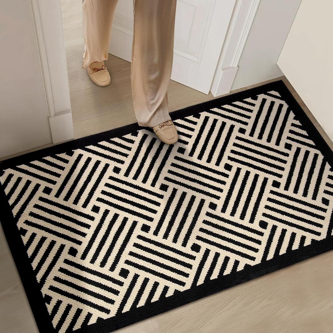 Door Mat Indoor Entrance, 30" x 60", Large Welcome Mat Outdoor, Non Slip Front Door Mat Entryway Mats, Rubber Floor Mats, Low-Profile Shoe Matt, Black