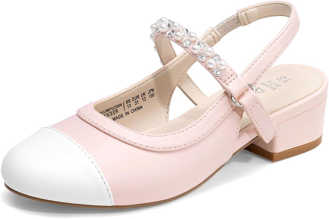DREAM PAIRS Girls Dress Shoes Slingback Heels Round Toe Pump for Little Big Kids Flower Party Wedding Princess (Pink/White, 12)