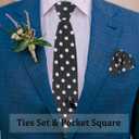 Men's Tie Sets, Black and White Polka Dot Ties for Men with Pocket Square Tie Bar/Cufflinks for Wedding Business
