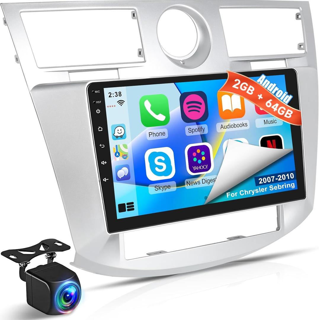 NHOPEEW [2+64G] Android Car Radio for Chrysler Sebring 2007-2010, 9 inch Touchscreen Headunit - Wireless Carplay and Android Auto,DSP, WiFi, GPS, Mirror Link, SWC + Canbus + Backup Camera