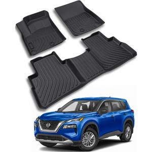 Floor Mats Custom-Fit for Nissan Rogue 2025 2024 2023 2022 2021 | All-Weather Car TPE Mat Set | Front Rear Floor Liners | Automotive Interior Accessories for Protection Not for Sport Models
