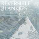 jinchan Boho 100% Cotton Muslin Twin Size 60x80 Inches Blanket Lightweight 4-Layer Quilted Soft Blue and White Floral Throw Blanket Green Accents Reversible Comfy Flower Summer Couch Bedroom Decor