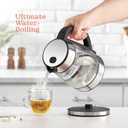 Speed-Boil Electric Kettle For Coffee & Tea - 1.7L Water Boiler 1500W, Borosilicate Glass, Easy Clean Wide Opening, Auto Shut-Off, Cool Touch Handle, LED Light. 360 Rotation, Boil Dry Protection