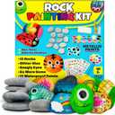 JOYEZA Rock Painting Kit Deluxe, Arts and Crafts for Girls Boys Age 6+, 12 Rocks Tween Gift Art Set, Waterproof Paints, Craft Kits Art Supplies, Kids Crafts Ages 6-8, Kids Activities 6 7 8 9 10 (Original)