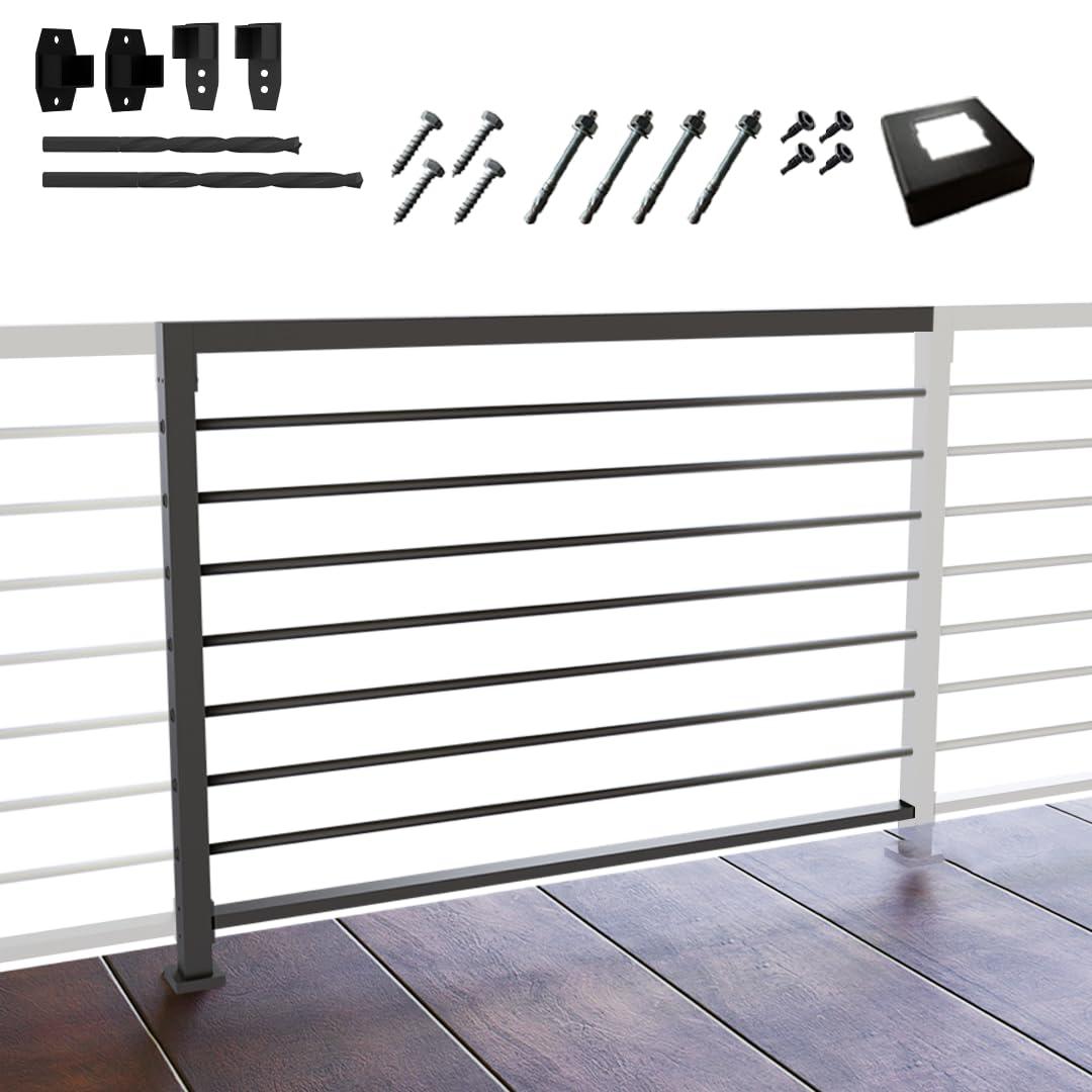 CR Fence & Rail Horizontal Guard Rail Kit, 4'Wx3'H Deck Railing Balusters Set w/Middle Post, Brackets Included, Sturdy Deck & Porch Railing Kit for Patio & Balcony, Requires 2 End Posts