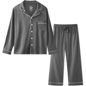 BAMBOO COOL Mens Pajama Set Bamboo Viscose Cotton Soft Lightweight Loungewear Sleepwear Long Sleeve and Pants with Pockets (Large, B-dark Grey)
